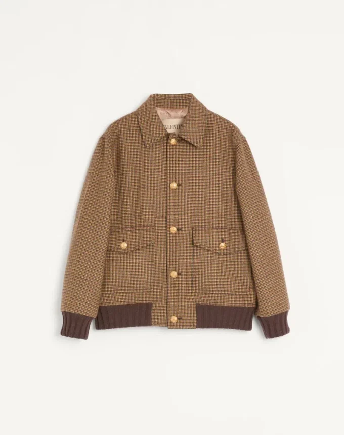 Chaqueta bomber de lana Valentino con estampado de pata de gallo