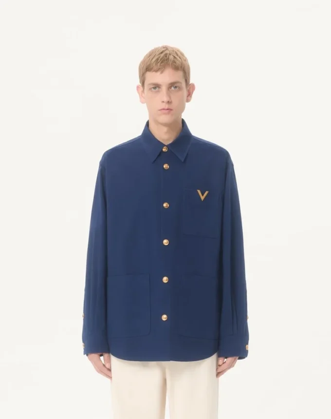 Chaqueta camisa de gabardina de algodón Valentino con VGold