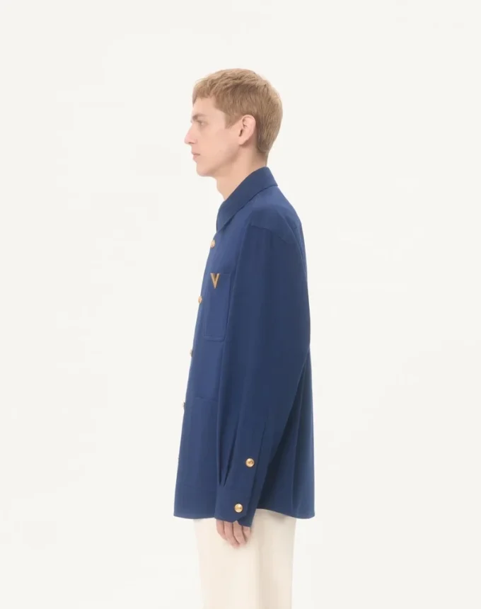 Chaqueta camisa de gabardina de algodón Valentino con VGold