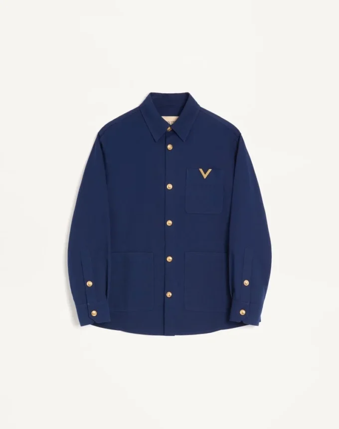 Chaqueta camisa de gabardina de algodón Valentino con VGold