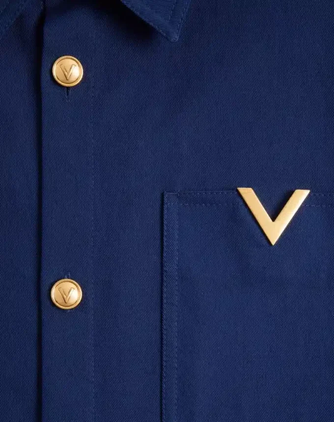 Chaqueta camisa de gabardina de algodón Valentino con VGold