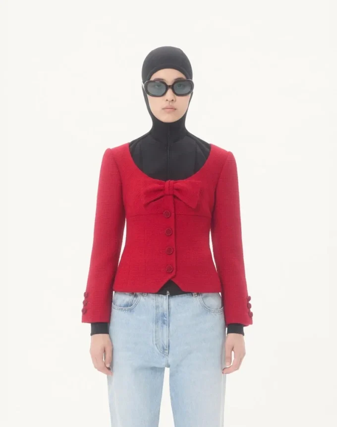 Chaqueta corta de tweed de lana liso Chaqueta corta de tweed de lana liso