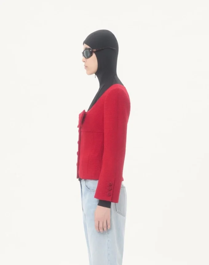 Chaqueta corta de tweed de lana liso Chaqueta corta de tweed de lana liso