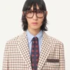 Chaqueta de algodón de un solo pecho con estampado de cuadros y bordes estampados