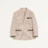 Chaqueta de algodón de un solo pecho con estampado de cuadros y bordes estampados