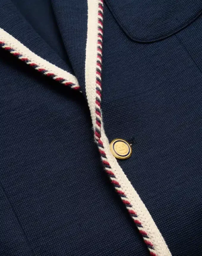 Chaqueta de algodón jersey de botonadura sencilla con ribete torchon