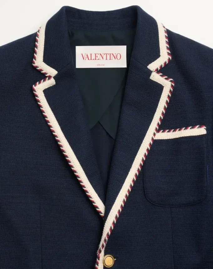 Chaqueta de algodón jersey de botonadura sencilla con ribete torchon