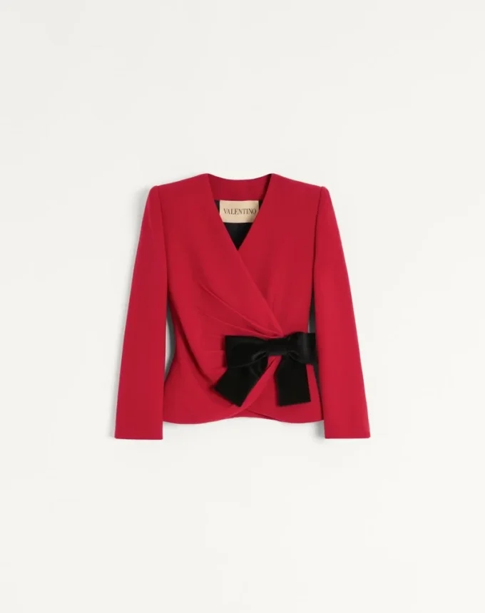 Chaqueta de crepé de lana con lazo en contraste Chaqueta de crepé de lana con lazo en contraste