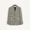 Chaqueta de lana de botonadura sencilla con estampado de cuadros en pata de gallo Chaqueta de lana de botonadura sencilla con estampado de cuadros en pata de gallo
