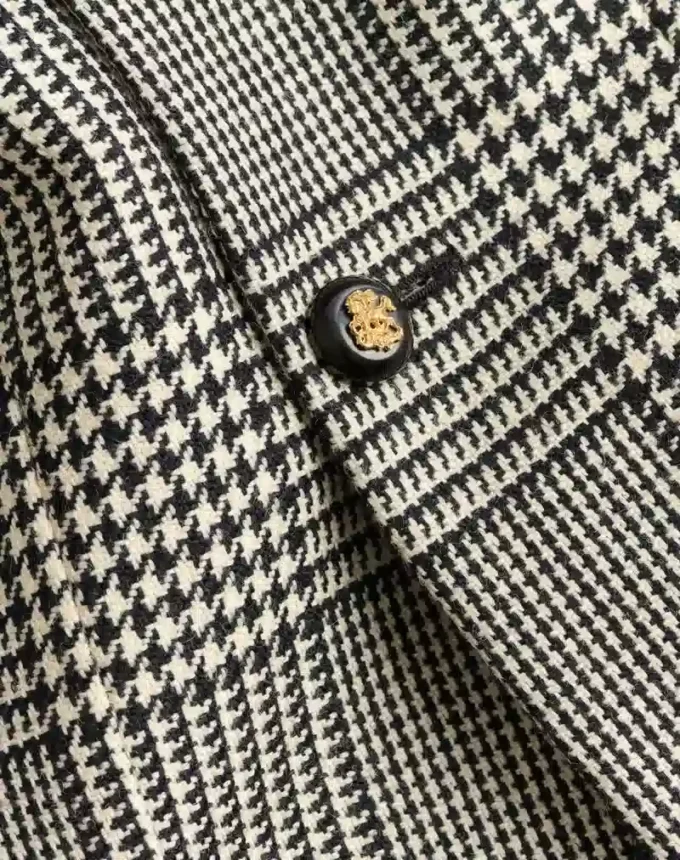 Chaqueta de lana de botonadura sencilla con estampado de cuadros en pata de gallo Chaqueta de lana de botonadura sencilla con estampado de cuadros en pata de gallo