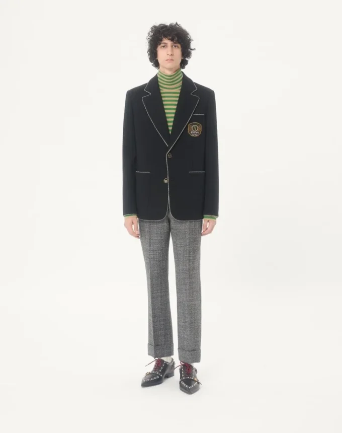 Chaqueta de lana de botonadura sencilla con parche Valentino