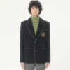 Chaqueta de lana de botonadura sencilla con parche Valentino