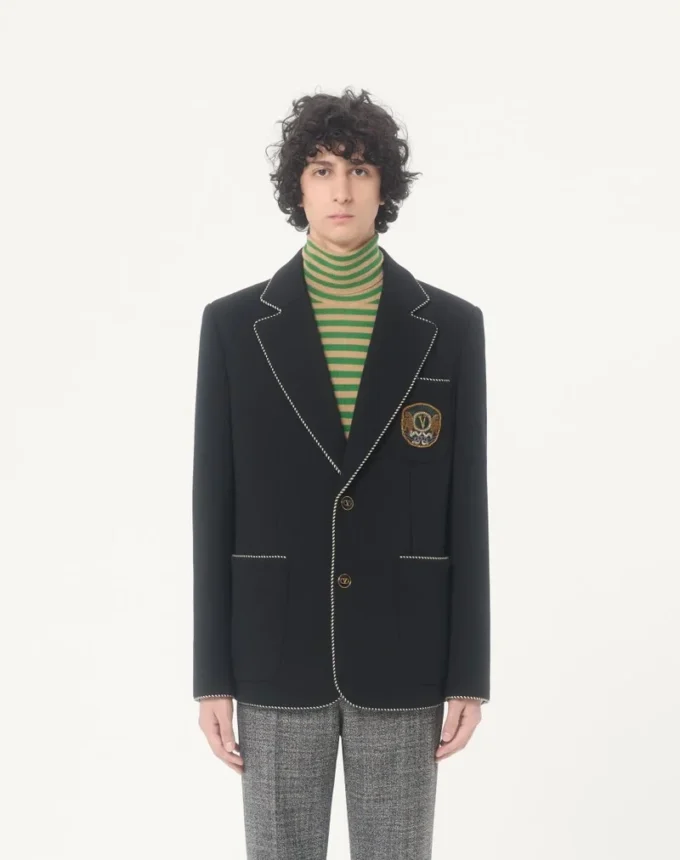 Chaqueta de lana de botonadura sencilla con parche Valentino
