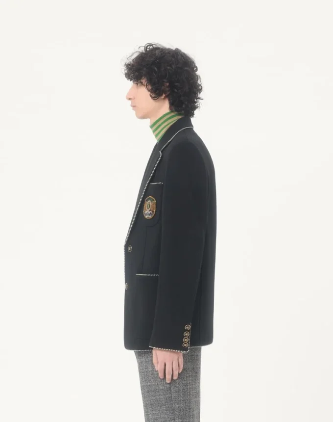 Chaqueta de lana de botonadura sencilla con parche Valentino