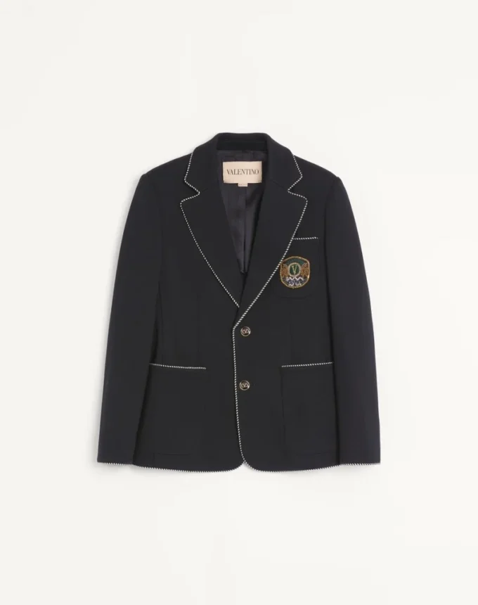 Chaqueta de lana de botonadura sencilla con parche Valentino