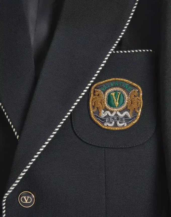 Chaqueta de lana de botonadura sencilla con parche Valentino