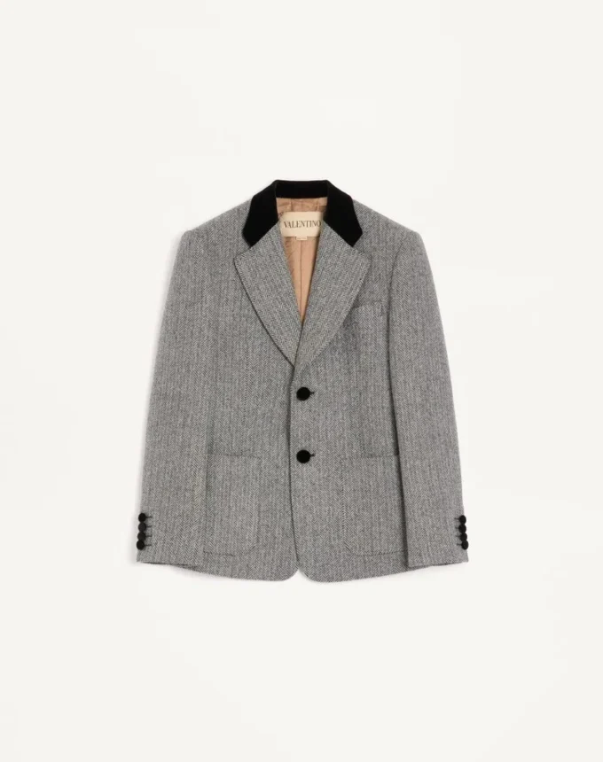 Chaqueta de lana de un solo pecho con estampado en chevron de Valentino Chaqueta de lana de un solo pecho con estampado en chevron de Valentino