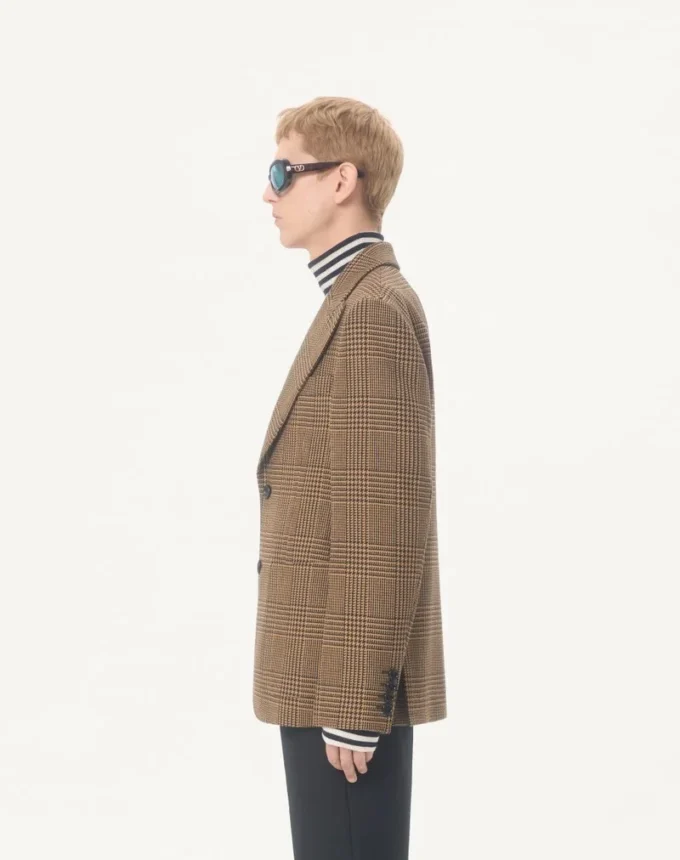 Chaqueta de lana de un solo pecho con estampado Glen Plaid de Valentino Chaqueta de lana de un solo pecho con estampado Glen Plaid de Valentino