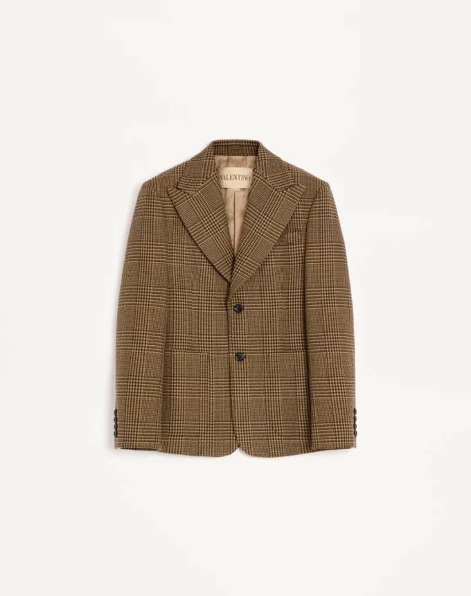 Chaqueta de lana de un solo pecho con estampado Glen Plaid de Valentino Chaqueta de lana de un solo pecho con estampado Glen Plaid de Valentino