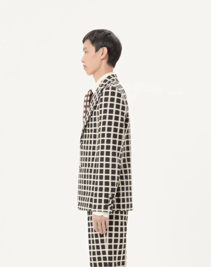 Chaqueta de lana mezclada con patrón de cuadros y botonadura sencilla