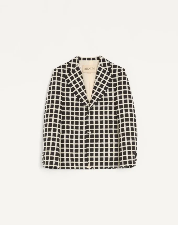 Chaqueta de lana mezclada con patrón de cuadros y botonadura sencilla