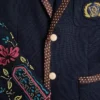 Chaqueta de lino de botonadura sencilla con bordados de abalorios y parches Chaqueta de lino de botonadura sencilla con bordados de abalorios y parches