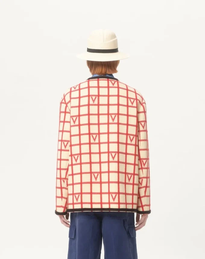 Chaqueta de mezcla de lana con estampado de cuadros en V