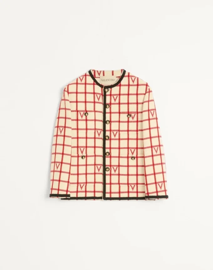 Chaqueta de mezcla de lana con estampado de cuadros en V