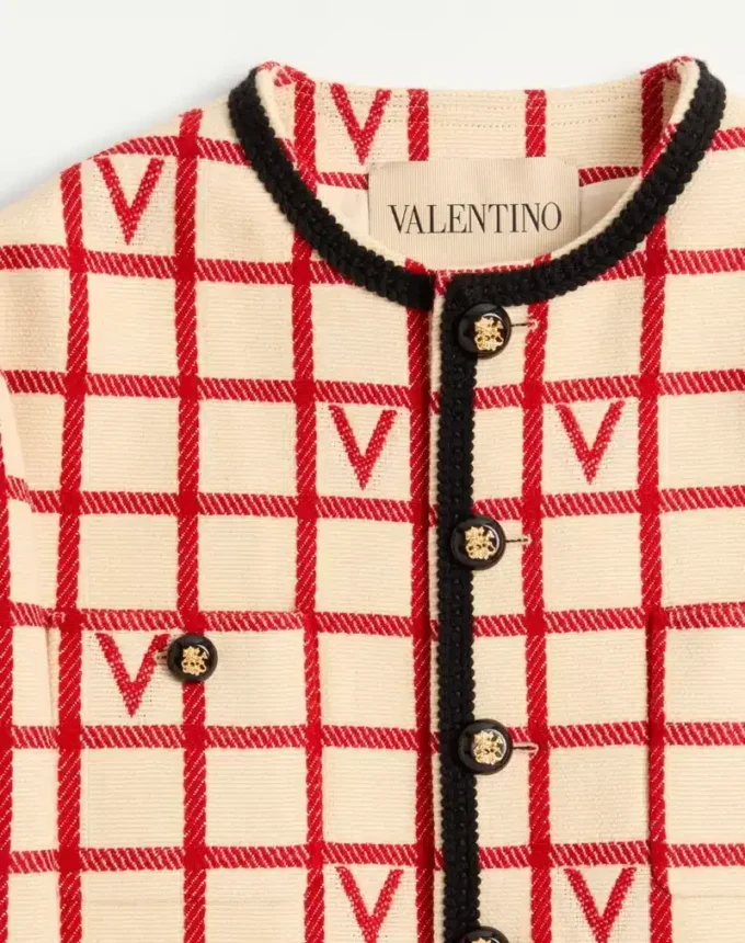 Chaqueta de mezcla de lana con estampado de cuadros en V