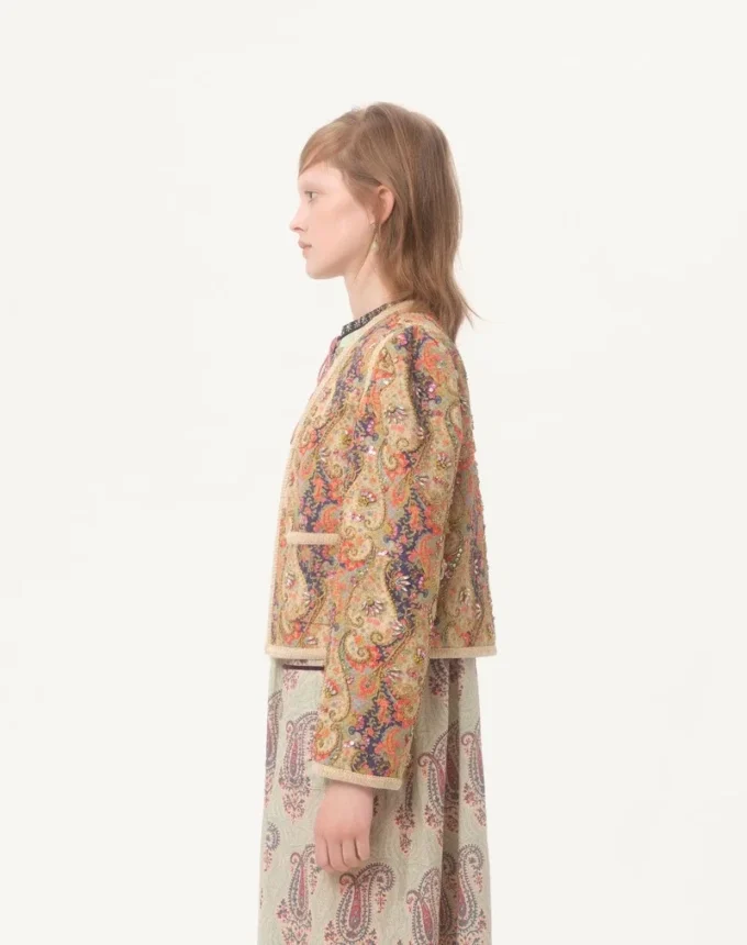 Chaqueta de piqué con estampado de cachemira Voyage Imaginaire Chaqueta de piqué con estampado de cachemira Voyage Imaginaire