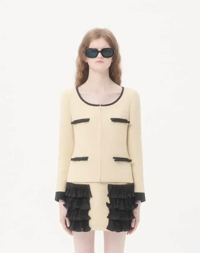 Chaqueta de tweed de lana lisa Chaqueta de tweed de lana lisa