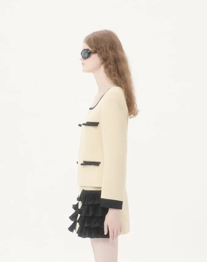 Chaqueta de tweed de lana lisa Chaqueta de tweed de lana lisa