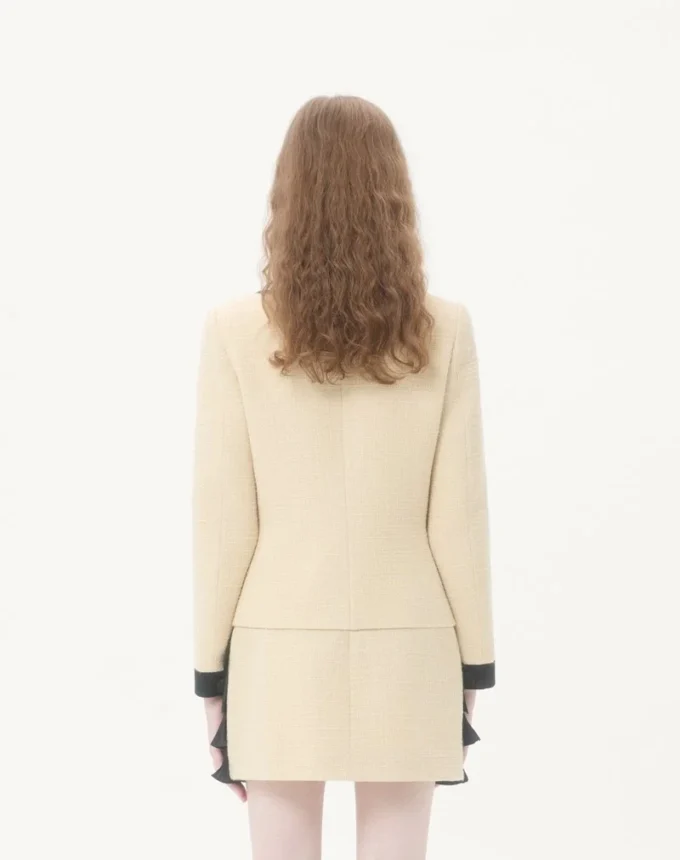 Chaqueta de tweed de lana lisa Chaqueta de tweed de lana lisa