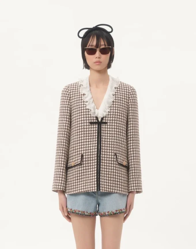 Chaqueta ligera de tweed Pied De Poule Chaqueta ligera de tweed Pied De Poule