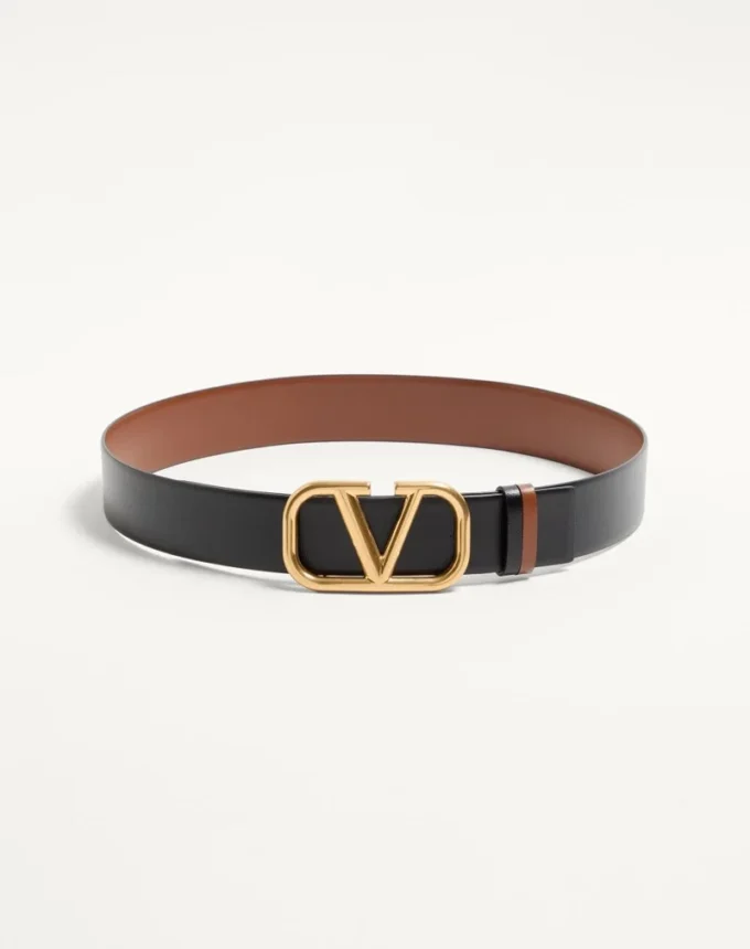 Cinturón reversible con el logotipo Vlogo en piel de becerro brillante de 40 mm