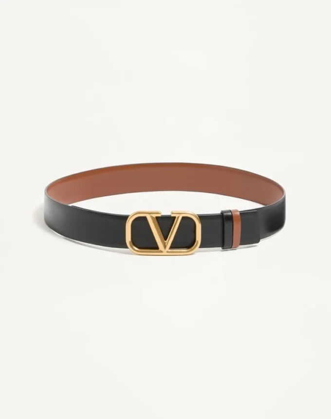 Cinturón reversible con logotipo en piel de becerro brillante de 30 mm