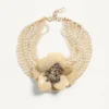 Collar Fleur Lumineuse en metal, esmalte, perlas y tela