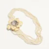 Collar Fleur Lumineuse en metal, esmalte, perlas y tela