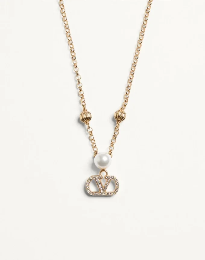 Collar VLogo Signature en metal, perlas y cristales Swarovski®