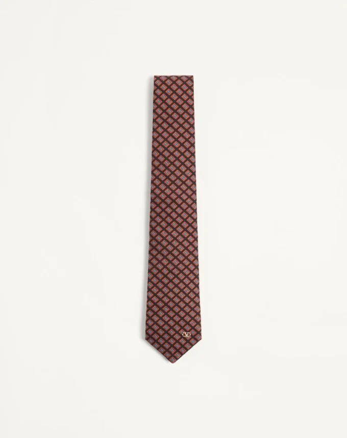 Corbata de algodón jacquard Valentie con estampado Chamber y detalle VLogo Signature Corbata de algodón jacquard Valentie con estampado Chamber y detalle VLogo Signature
