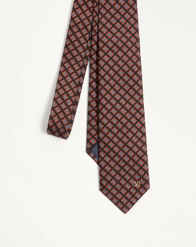 Corbata de algodón jacquard Valentie con estampado Chamber y detalle VLogo Signature Corbata de algodón jacquard Valentie con estampado Chamber y detalle VLogo Signature