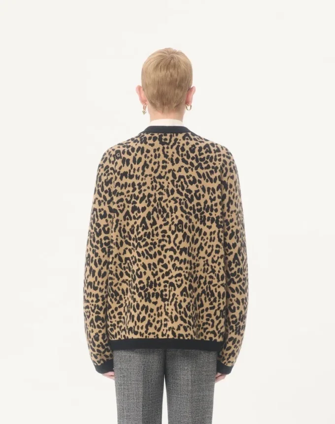 Cárdigan de lana Valentino con estampado animal Fauve Eclat Jacquard Cárdigan de lana Valentino con estampado animal Fauve Eclat Jacquard
