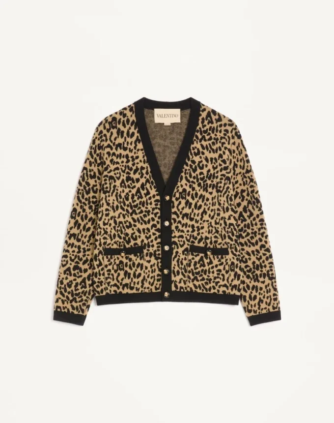 Cárdigan de lana Valentino con estampado animal Fauve Eclat Jacquard Cárdigan de lana Valentino con estampado animal Fauve Eclat Jacquard