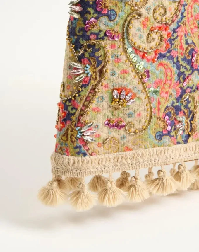 Falda bordada sobre piqué con estampado Paisley Voyage Imaginaire Falda bordada sobre piqué con estampado Paisley Voyage Imaginaire