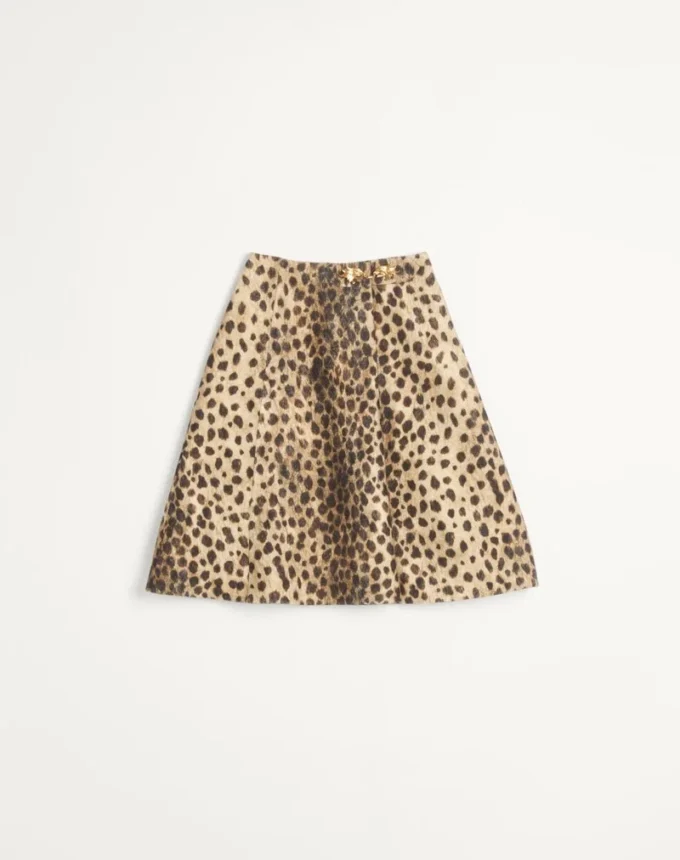Falda de lana con estampado de manchas de jaguar