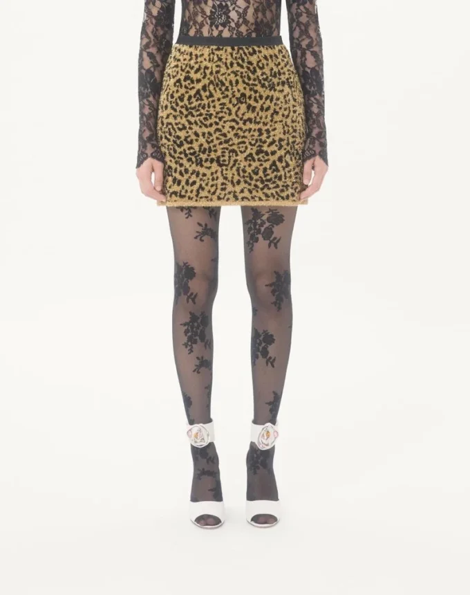 Falda de punto jacquard con estampado animal y lurex