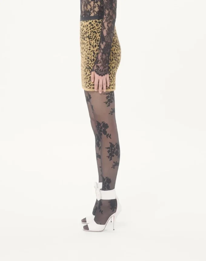 Falda de punto jacquard con estampado animal y lurex