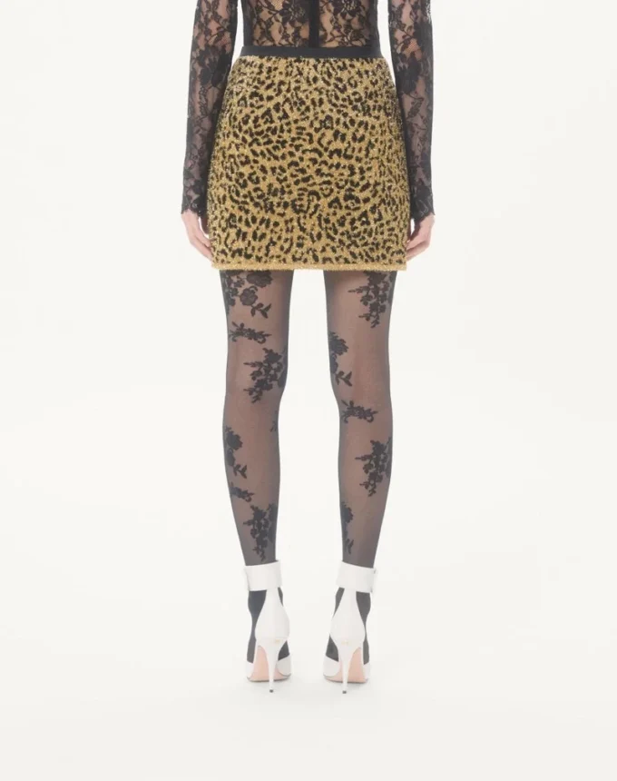 Falda de punto jacquard con estampado animal y lurex