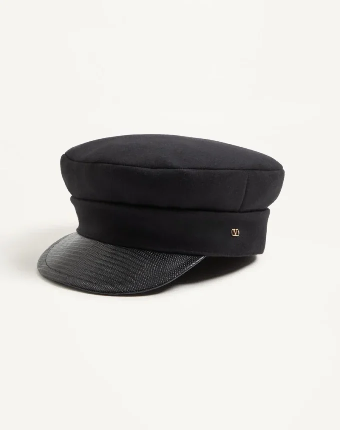 Gorra de lana VLogo Signature con visera de cuero