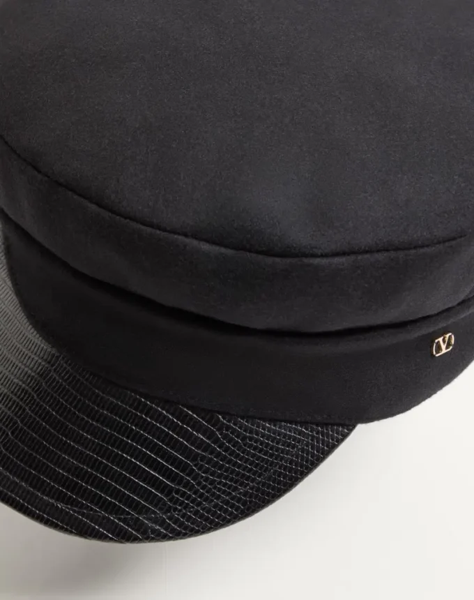 Gorra de lana VLogo Signature con visera de cuero